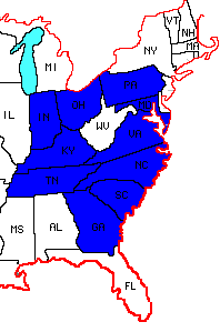 WL Markers - Ohio - Indiana - Virginia - Maryland - Tennessee - North Carolina - South Carolina map
